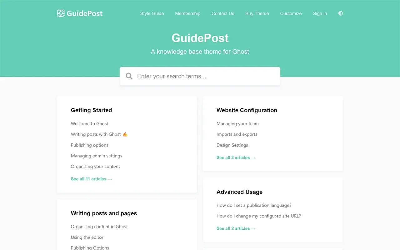 GuidePost Ghost Theme